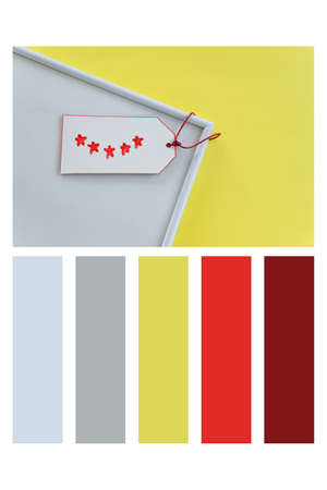 Review of five stars on a frame. Feedback concept in a colour palette, with complimentary colour swatchesの写真素材
