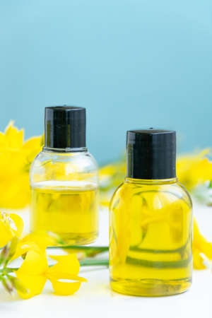 Essential oil with gorse flower extract. Hygiene bath product. Wellness therapy regeneration
