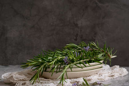 Close up of rosemary leaves, healthy herb food produce, food ingredientsの写真素材
