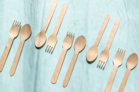 Eco friendly disposable tableware from natural materials.  Ecology, recycling, no plastic, zero waste conceptの写真素材