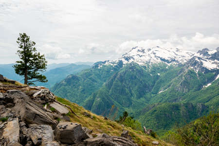 Albanian mountain Alps. Mountain landscape, picturesque mountain view in the summer morning, large...