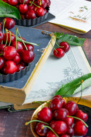 Fresh picked cherries, agricultural homegrown conceptの写真素材