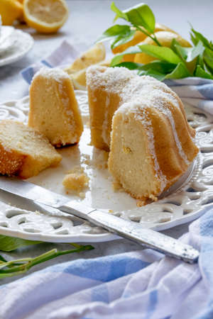Traditional homemade lemon cake, fresh summer baking items