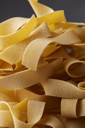 Homemade noodles, close up view of food, raw pastaの写真素材