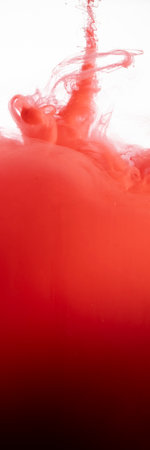 Red color flowing in smoke forms, smooth abstract moving by acrylic paint