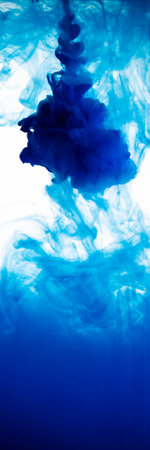 Blue color flowing in smoke forms, smooth abstract moving by acrylic paint
