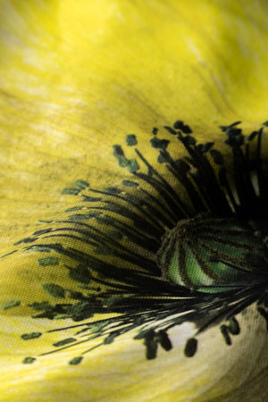 Silky satin fabric with floral decoration, delicate draped backgroundの写真素材