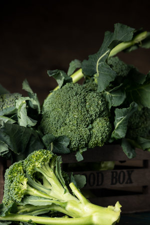 Fresh raw broccoli on table. Healthy vegetable ingredientsの写真素材