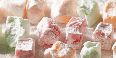 Traditional Turkish sweets, different types of lokum on kitchen paperの写真素材