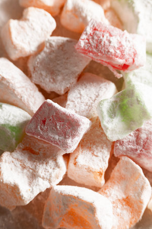 Traditional Turkish sweets, different types of lokum on kitchen paperの写真素材