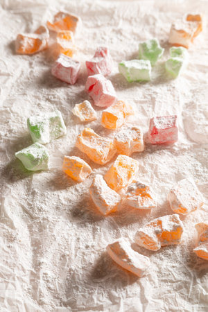 Traditional Turkish sweets, different types of lokum on kitchen paperの写真素材