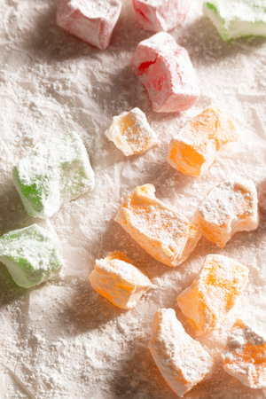 Traditional Turkish sweets, different types of lokum on kitchen paperの写真素材