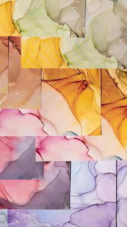 Marble slabs surface in different colors with glitter effect. Modern abstract stone background.の写真素材