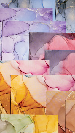 Marble slabs surface in different colors with glitter effect. Modern abstract stone background.の写真素材