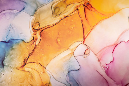 Colorful marble surface in orange, blue and pink tones with glitter effect. Modern abstract stone background.の写真素材