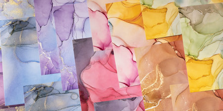 Marble slabs surface in different colors with glitter effect. Modern abstract stone background.の写真素材