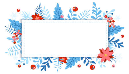 Christmas flat design with gift boxes. Wrapping paper or fabric. Christmas and new year element, poster for your design. Elegant template for prints. Vector Floral Background.のイラスト素材