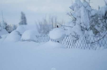 Panoramic view Wonderful winter with lots of snow and snow drifts in a Greek village on the island of Evia, Greeceの写真素材
