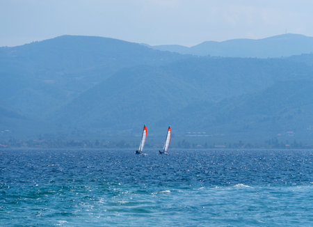 Sailing boats in the Adriatic Sea, Montenegro.の写真素材