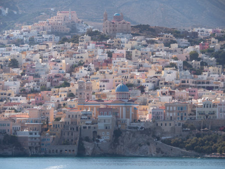 The beautiful and charming island of Santorini in the Cycladesの写真素材