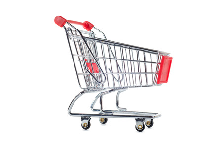 shopping cart isolated on whiteの写真素材