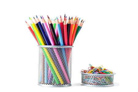 colorful pencils isolated on whiteの写真素材