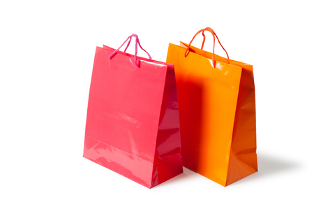 paper shopping bag isolated on white background の写真素材
