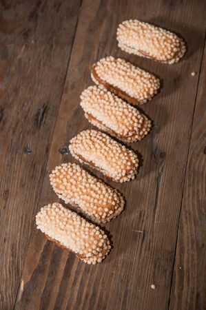 some biscuits lying on a wooden background