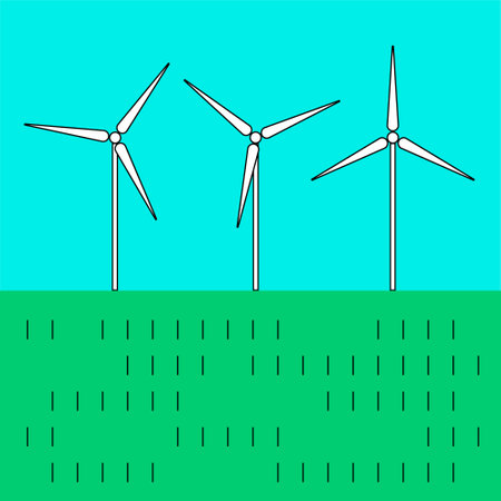 Wind generator green energy simple vector illustration on green grassのイラスト素材