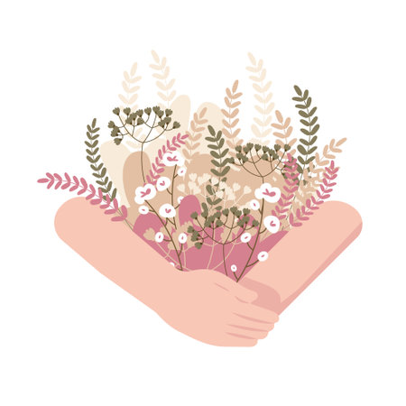 Pastel wedding bouquet wild flowers in handsのイラスト素材