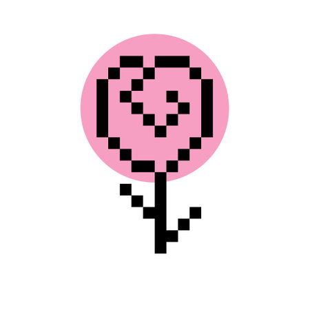 Pixel art rose minimalist vector illustration. Eighties computer games 8 bit game. retro game design. Game consoles on cartridges. Pixel style icon. Mosaic illustration isolated on white background.のイラスト素材