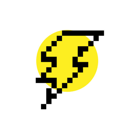 Pixel energy sign lightning icon illustration vector. retro game design. Eighties computer games 8 bit game. Game console cartridge. Mosaic illustration isolated white background icon.のイラスト素材