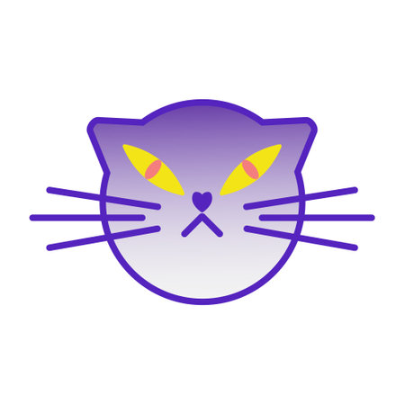 Cat smile emoticon emoji multicolored gradient funny line vector illustration. The head of a cat with a mustache. Bright colored elements animal. Isolated doodle on a white background.のイラスト素材