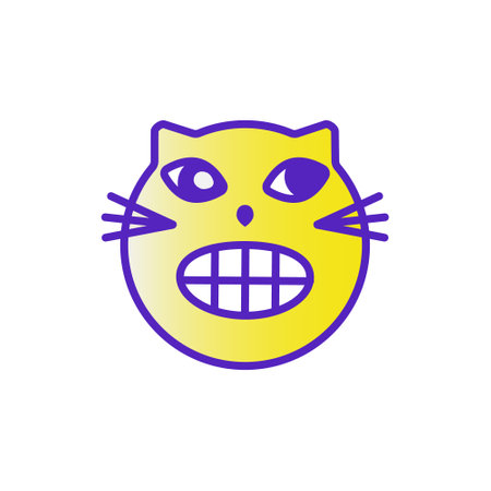 Cat smile emoticon emoji multicolored gradient funny line vector illustration. The head of a cat with a mustache. Bright colored elements animal. Isolated doodle on a white background.のイラスト素材