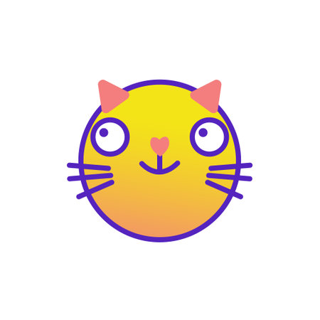 Cat smile emoticon emoji multicolored gradient funny line vector illustration. The head of a cat with a mustache. Bright colored elements animal. Isolated doodle on a white background.のイラスト素材