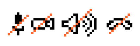 Video conference call pixel icon set. Mobile phone decline answer sign