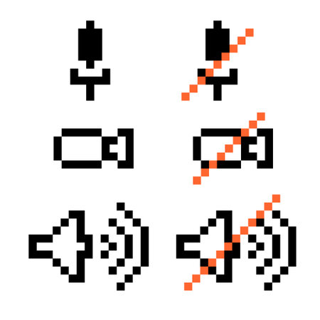Video conference pixel icon set. User interface messenger buttonsのイラスト素材