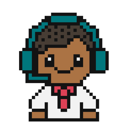 Pixelated help center male operator. Technical support indian worker.のイラスト素材