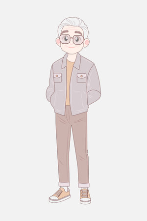 Korean senior man full length standing. Elderly asian male character.のイラスト素材