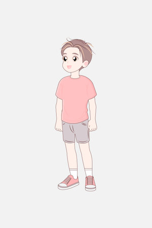 Korean anime style boy full length standing. Asian child character.のイラスト素材