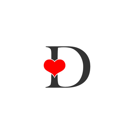 D letter logo with heart icon, valentines day conceptのイラスト素材