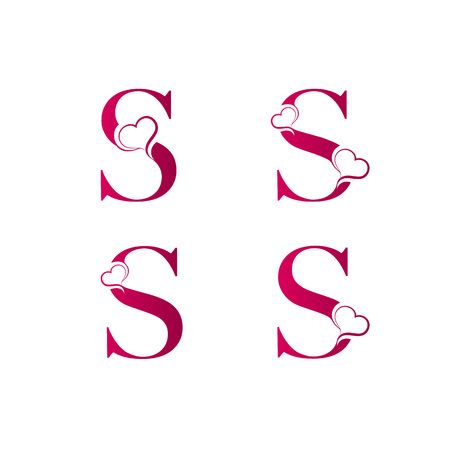 Set of S letter logos with heart icon, valentines day conceptのイラスト素材