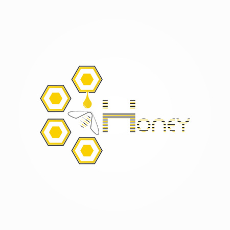 Honey production technology concept with inscription honey, honeycomb and beeのイラスト素材