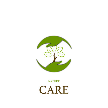 Nature care concept with hands and tree logo, vector design elementのイラスト素材