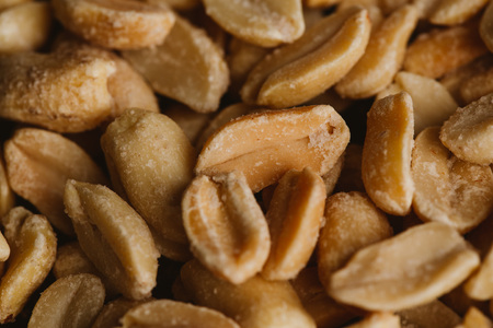 bunch of kernel peanuts on a blurred background closeup.の写真素材