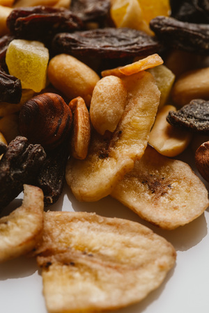 dried fruits close-up on a light background.の写真素材
