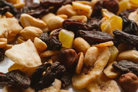 dried fruits close-up on a light background.の写真素材