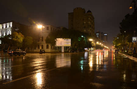 A rainy evening in Baku (Azerbaijan)のeditorial素材