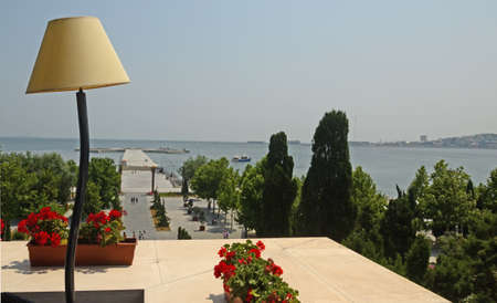 Sea view from the balcony of the hotel.Baku. Azerbaijan.のeditorial素材