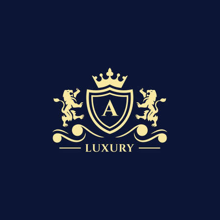 A Letter Gold luxury vintage monogram floral decorative logo with crown design template Premium Vectorのイラスト素材
